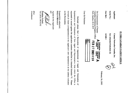 Canadian Patent Document 2314405. Correspondence 20030227. Image 1 of 8