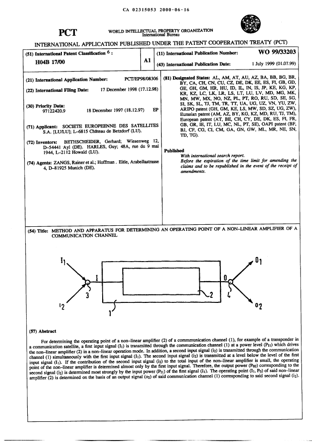 Document de brevet canadien 2315053. Abrégé 20000616. Image 1 de 1