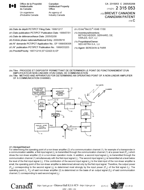 Document de brevet canadien 2315053. Page couverture 20050117. Image 1 de 1