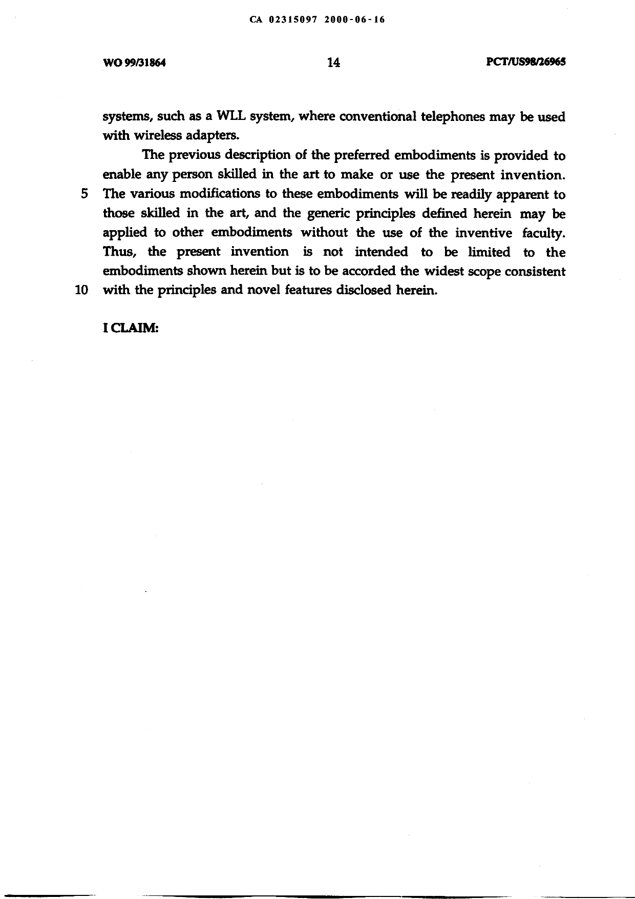 Canadian Patent Document 2315097. Description 20000616. Image 14 of 14