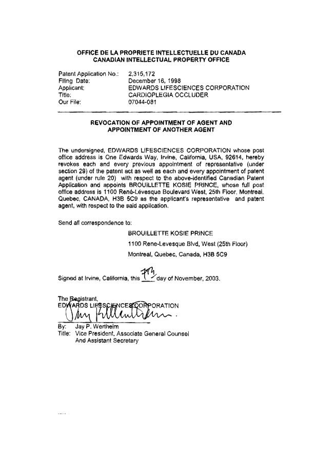 Canadian Patent Document 2315172. Correspondence 20031204. Image 2 of 2
