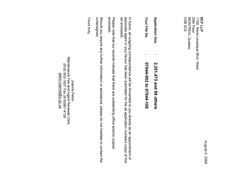 Canadian Patent Document 2315172. Correspondence 20050805. Image 1 of 1