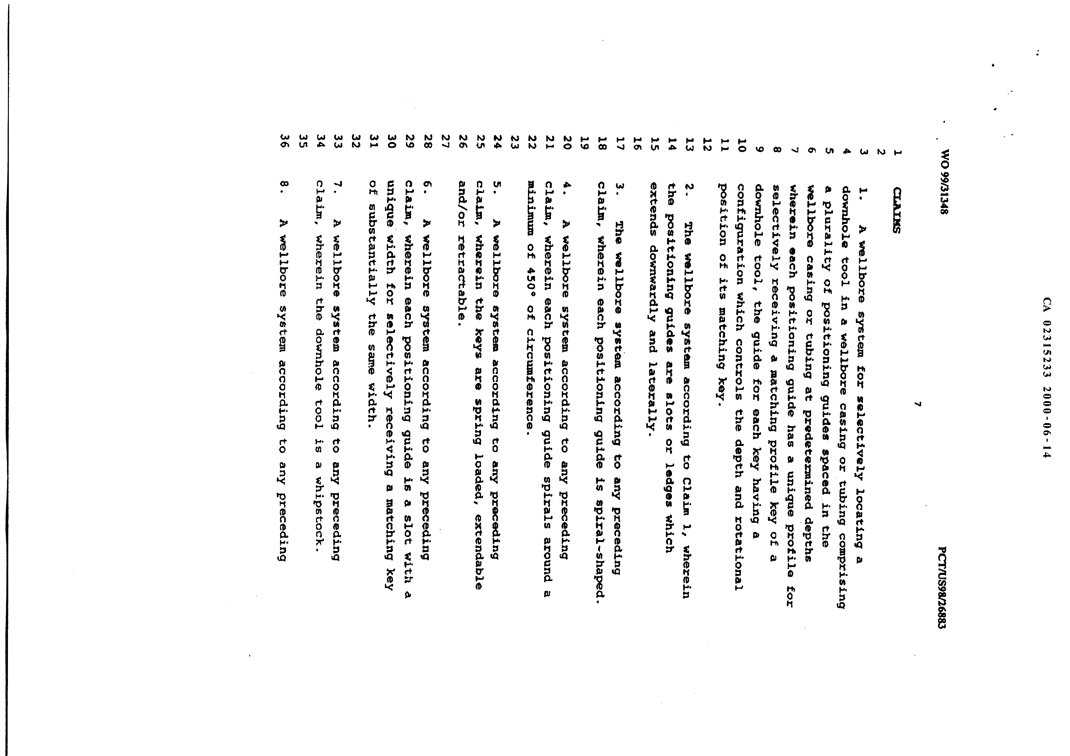 Canadian Patent Document 2315233. Claims 20000614. Image 1 of 3