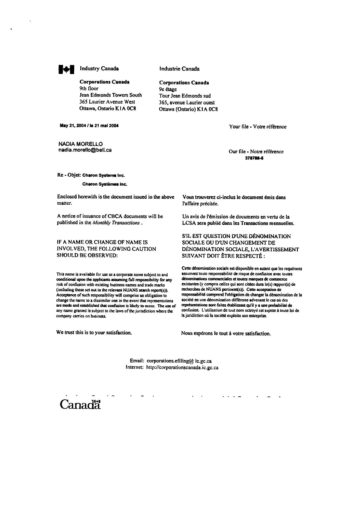 Canadian Patent Document 2315270. Assignment 20040601. Image 2 of 4