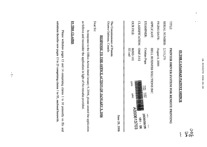 Canadian Patent Document 2315270. Prosecution-Amendment 20060628. Image 1 of 28