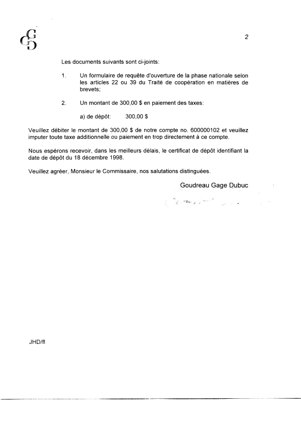 Document de brevet canadien 2315293. Cession 20000614. Image 2 de 4