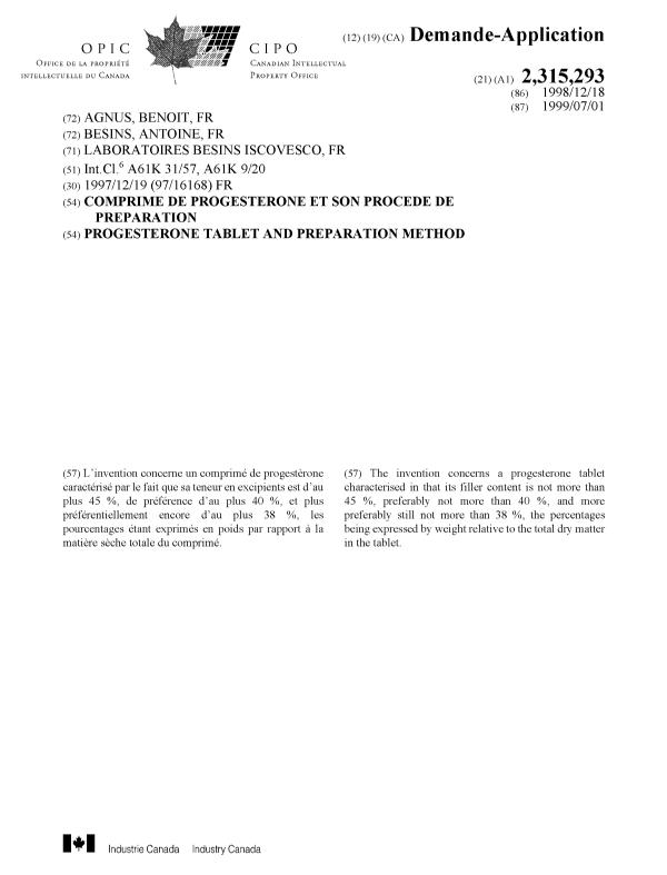 Canadian Patent Document 2315293. Cover Page 20000919. Image 1 of 1