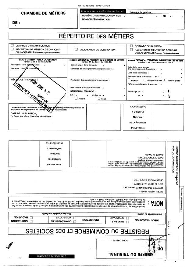 Document de brevet canadien 2315293. Cession 20010523. Image 9 de 9
