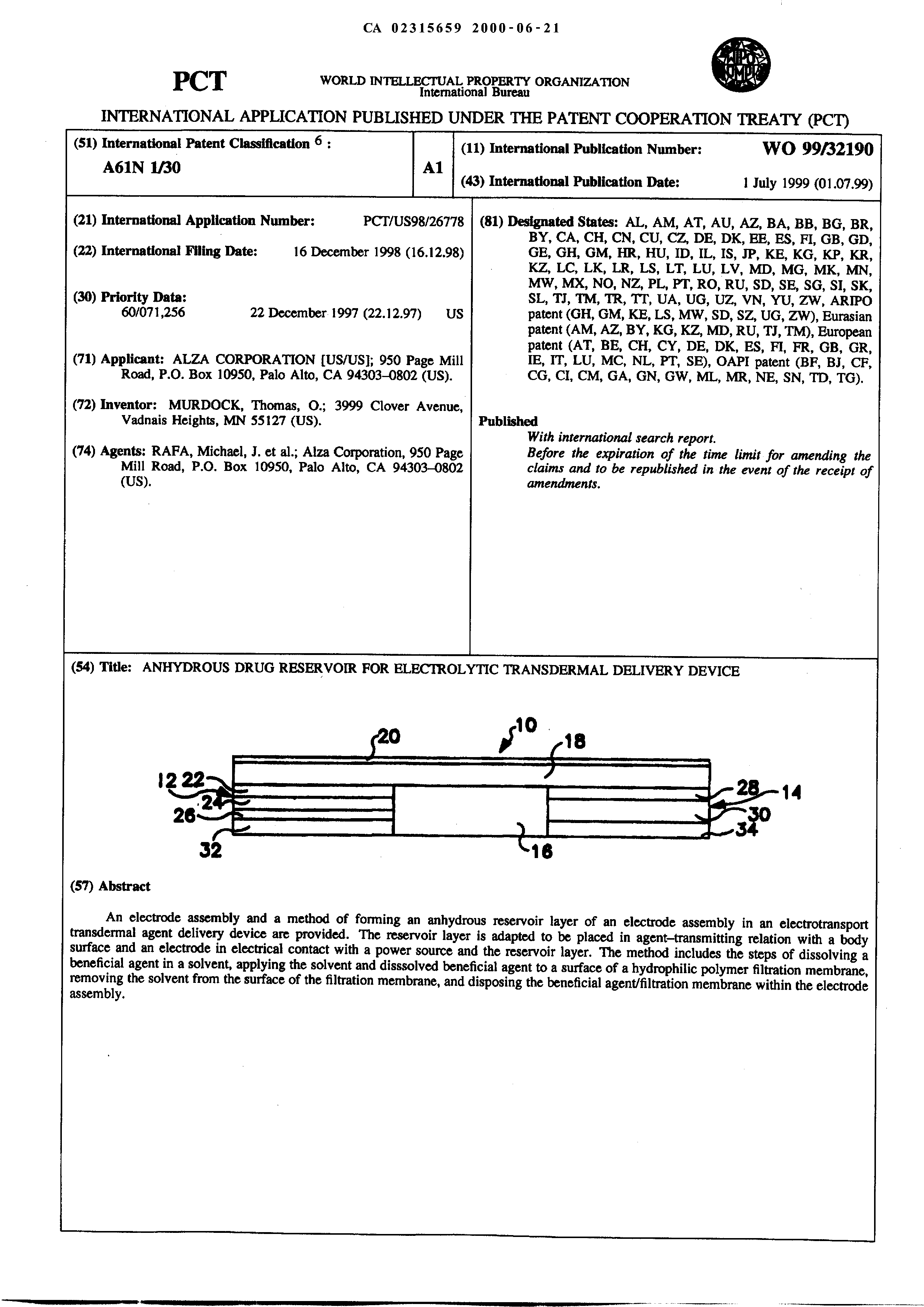 Canadian Patent Document 2315659. Abstract 20000621. Image 1 of 1