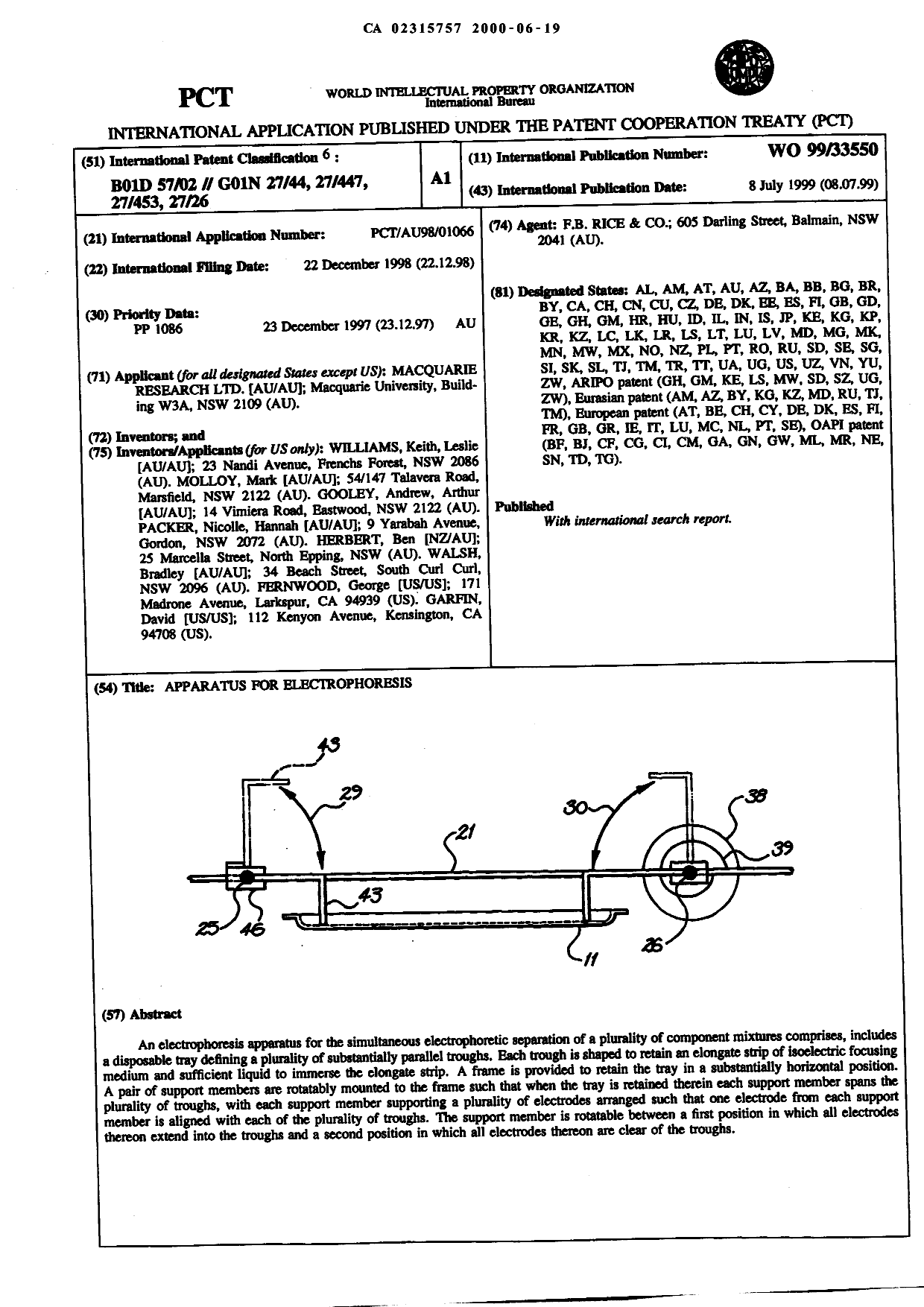 Document de brevet canadien 2315757. Abrégé 20000619. Image 1 de 1