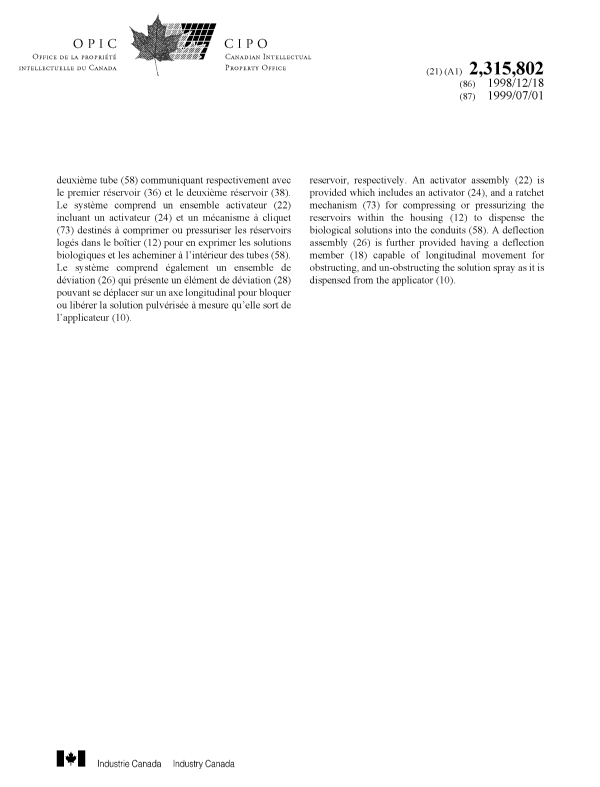 Document de brevet canadien 2315802. Page couverture 20000921. Image 2 de 2