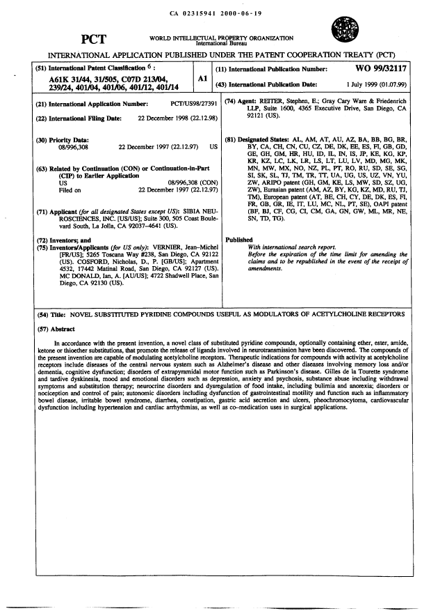 Document de brevet canadien 2315941. Abrégé 20000619. Image 1 de 1