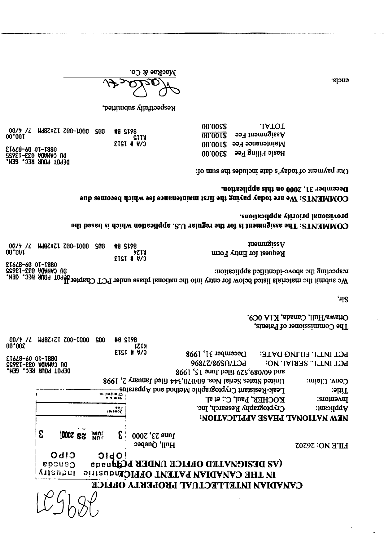 Canadian Patent Document 2316227. Assignment 19991223. Image 1 of 8