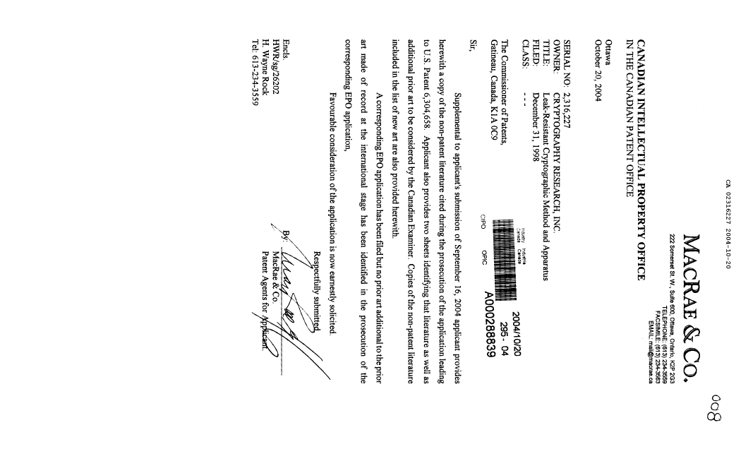 Document de brevet canadien 2316227. Poursuite-Amendment 20041020. Image 1 de 3