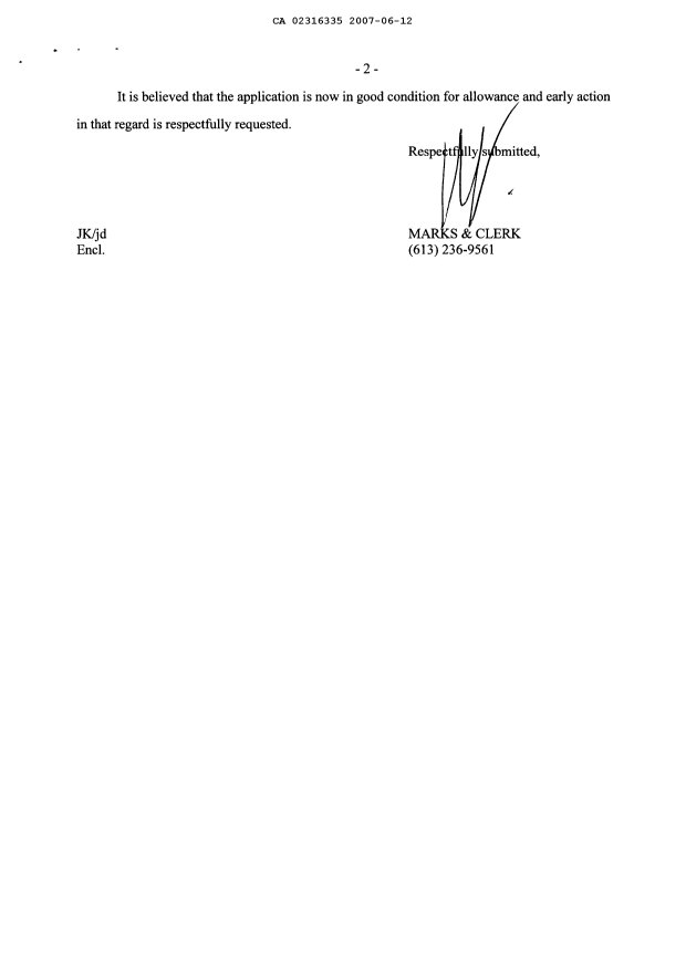 Document de brevet canadien 2316335. Poursuite-Amendment 20070612. Image 2 de 3