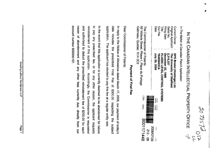 Document de brevet canadien 2316337. Correspondance 20080729. Image 1 de 2