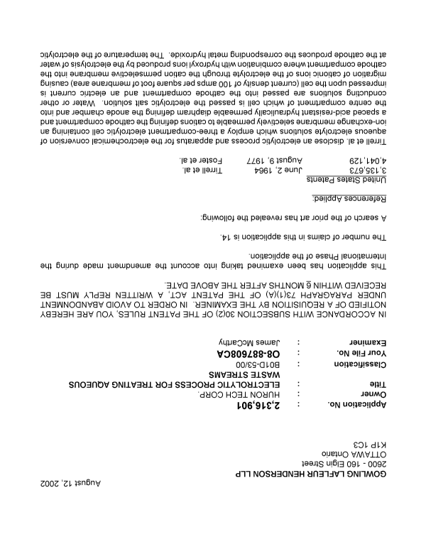 Canadian Patent Document 2316901. Prosecution-Amendment 20020812. Image 1 of 4