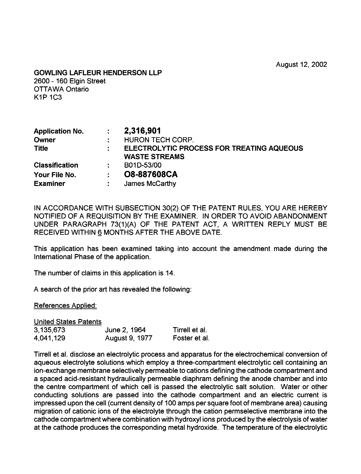 Document de brevet canadien 2316901. Poursuite-Amendment 20020812. Image 1 de 4