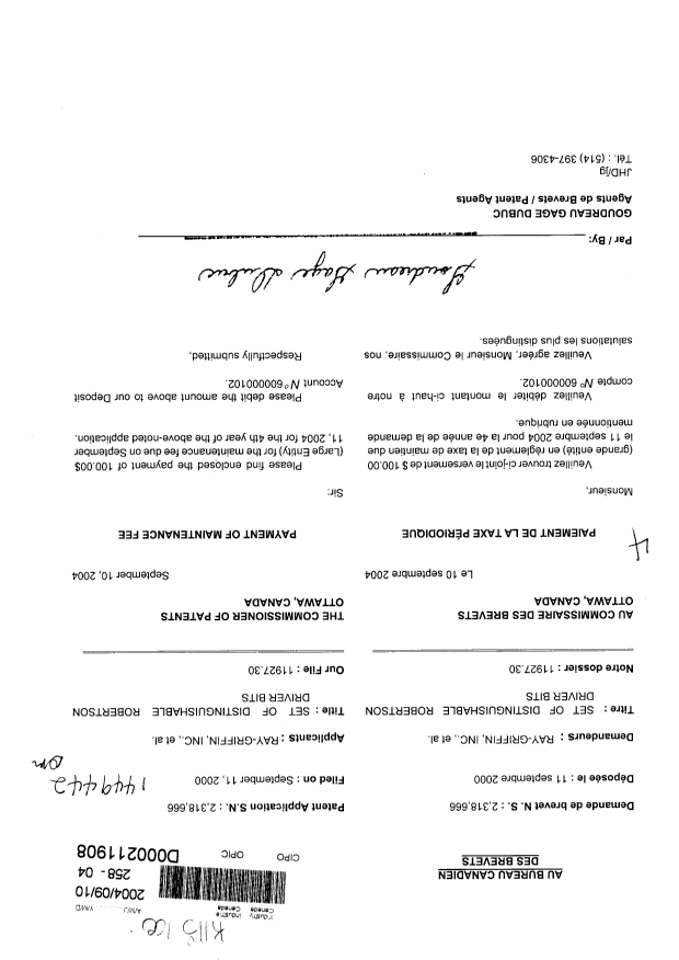 Document de brevet canadien 2318666. Taxes 20031210. Image 1 de 1