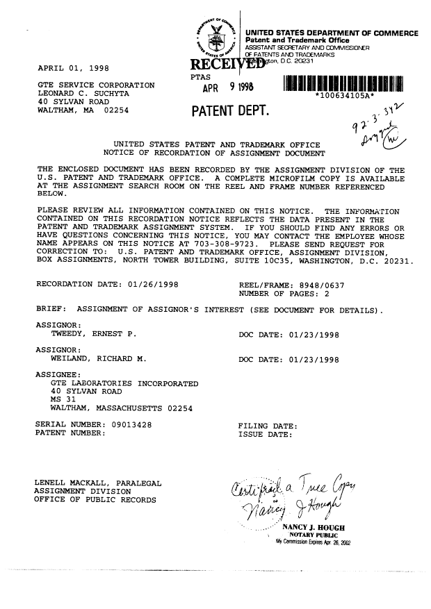 Document de brevet canadien 2318757. Cession 20000724. Image 6 de 7