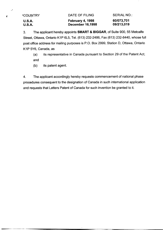 Document de brevet canadien 2319374. Cession 20000803. Image 6 de 6