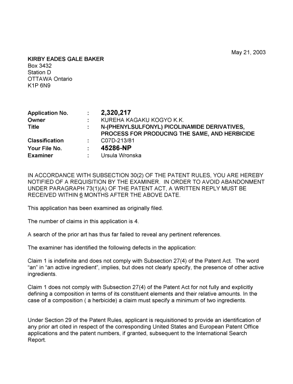 Document de brevet canadien 2320217. Poursuite-Amendment 20030521. Image 1 de 2