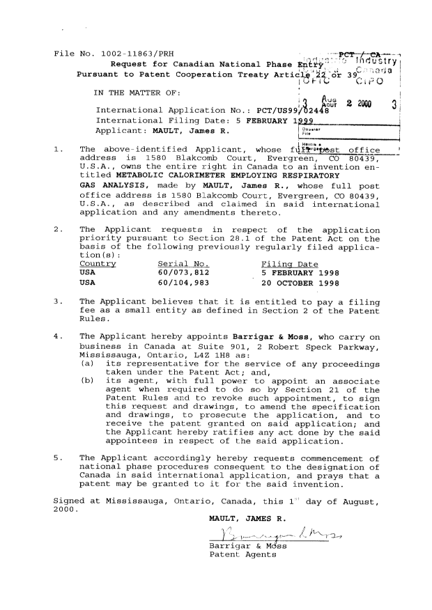 Document de brevet canadien 2320238. Cession 20000802. Image 2 de 2