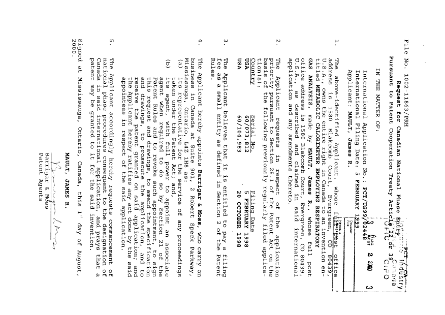 Canadian Patent Document 2320238. Assignment 20000802. Image 2 of 2