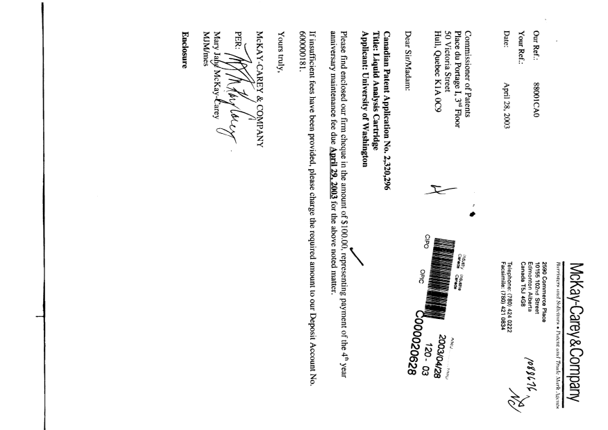 Document de brevet canadien 2320296. Taxes 20030428. Image 1 de 1
