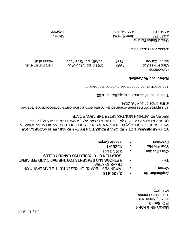 Canadian Patent Document 2320418. Prosecution-Amendment 20050712. Image 1 of 3