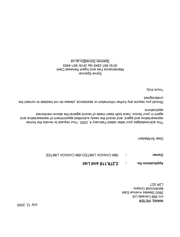 Canadian Patent Document 2321016. Correspondence 20050712. Image 1 of 1