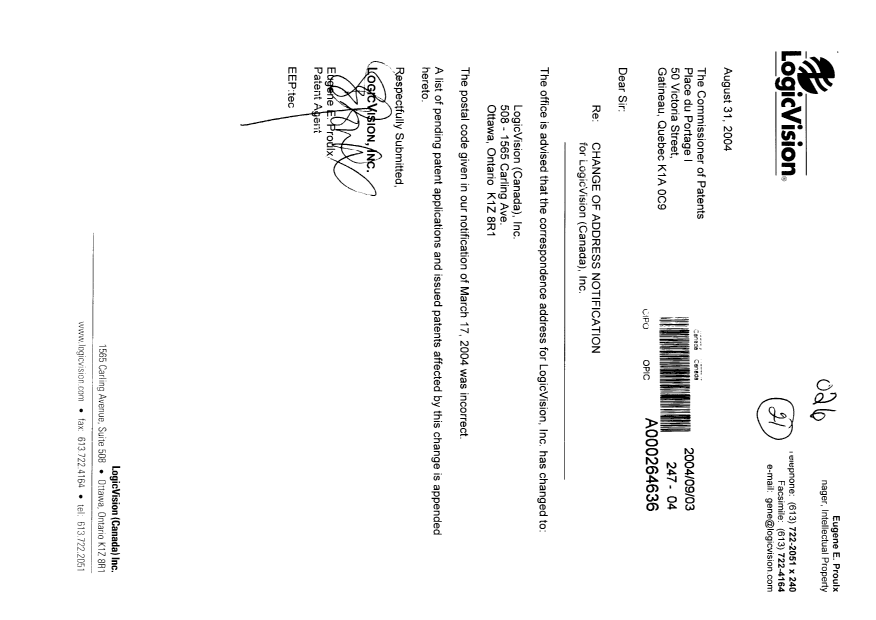 Document de brevet canadien 2321346. Correspondance 20040903. Image 1 de 2