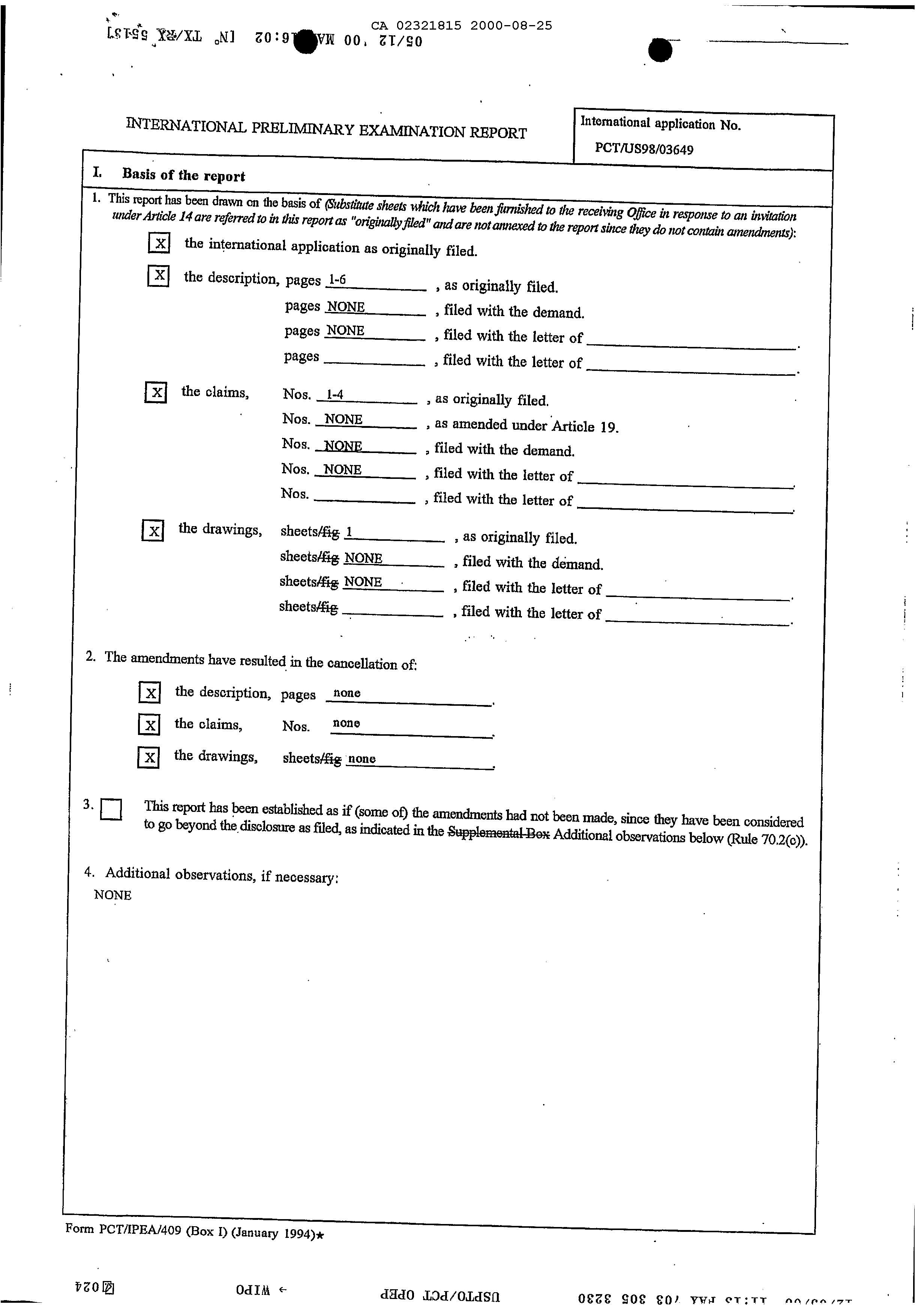 Canadian Patent Document 2321815. PCT 19991225. Image 2 of 3