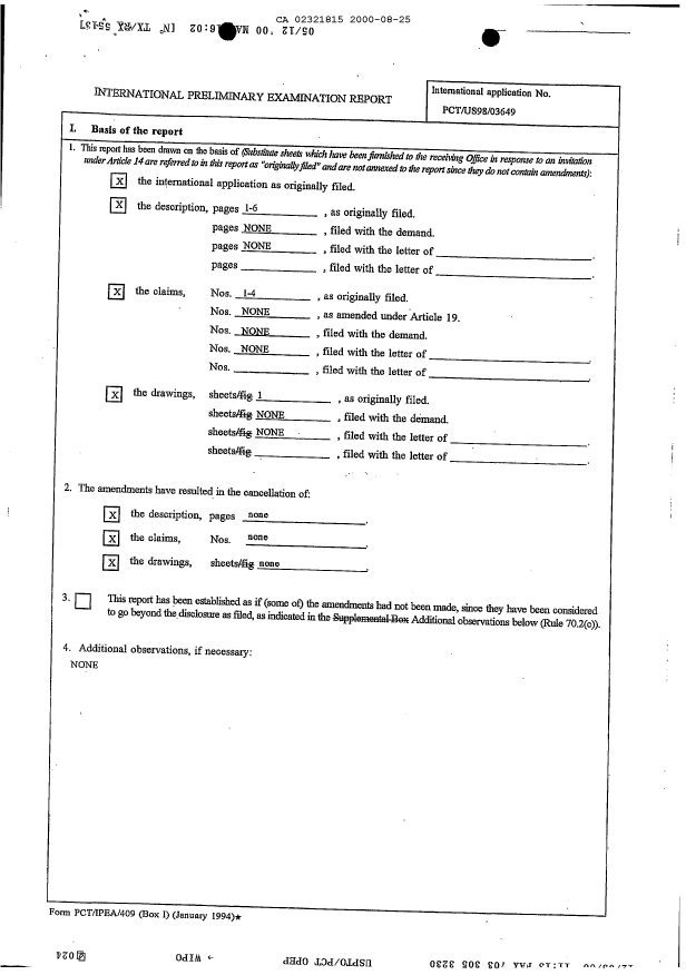 Document de brevet canadien 2321815. PCT 19991225. Image 2 de 3