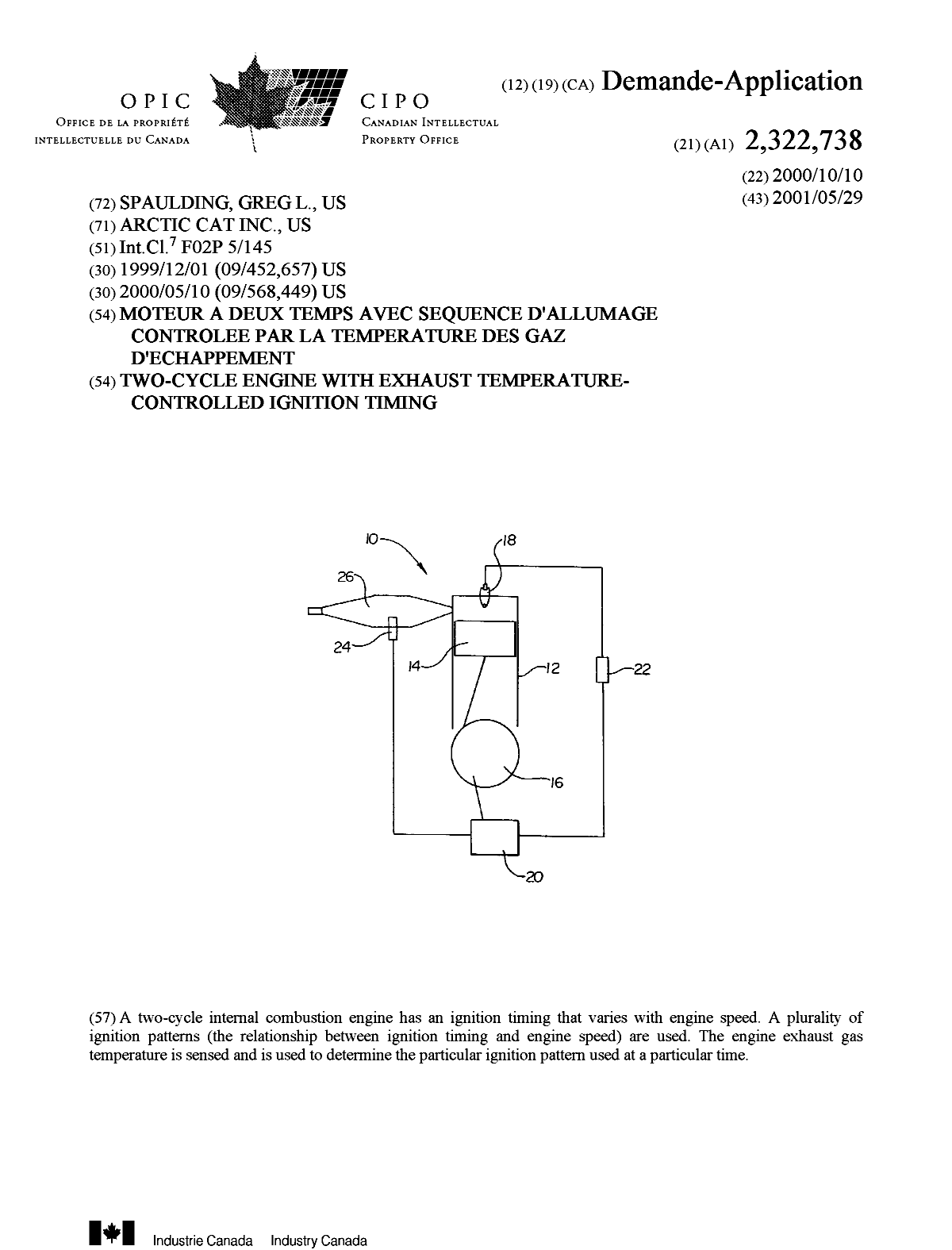 Document de brevet canadien 2322738. Page couverture 20010530. Image 1 de 1