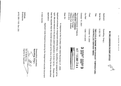 Document de brevet canadien 2322738. Cession 20011010. Image 1 de 3