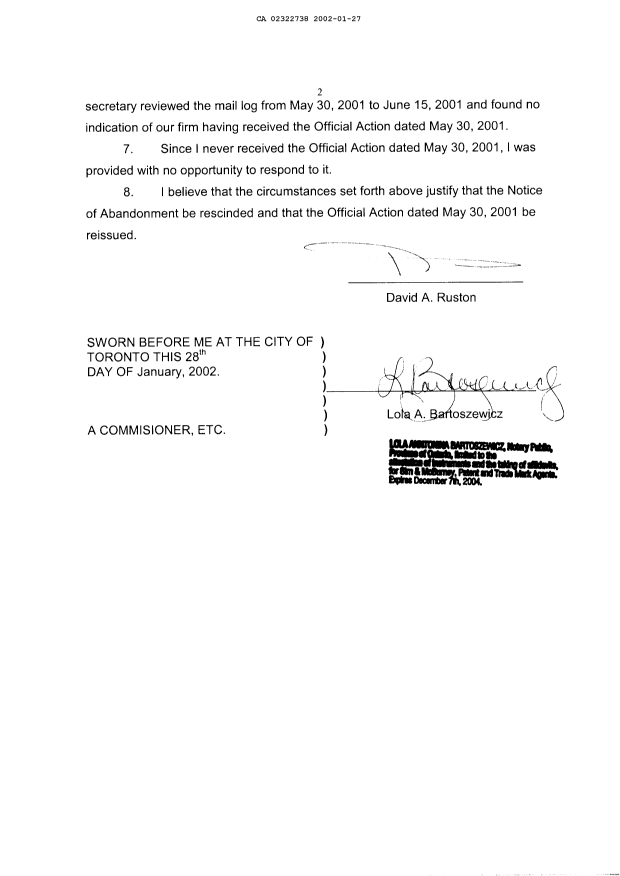 Document de brevet canadien 2322738. Poursuite-Amendment 20020128. Image 2 de 2