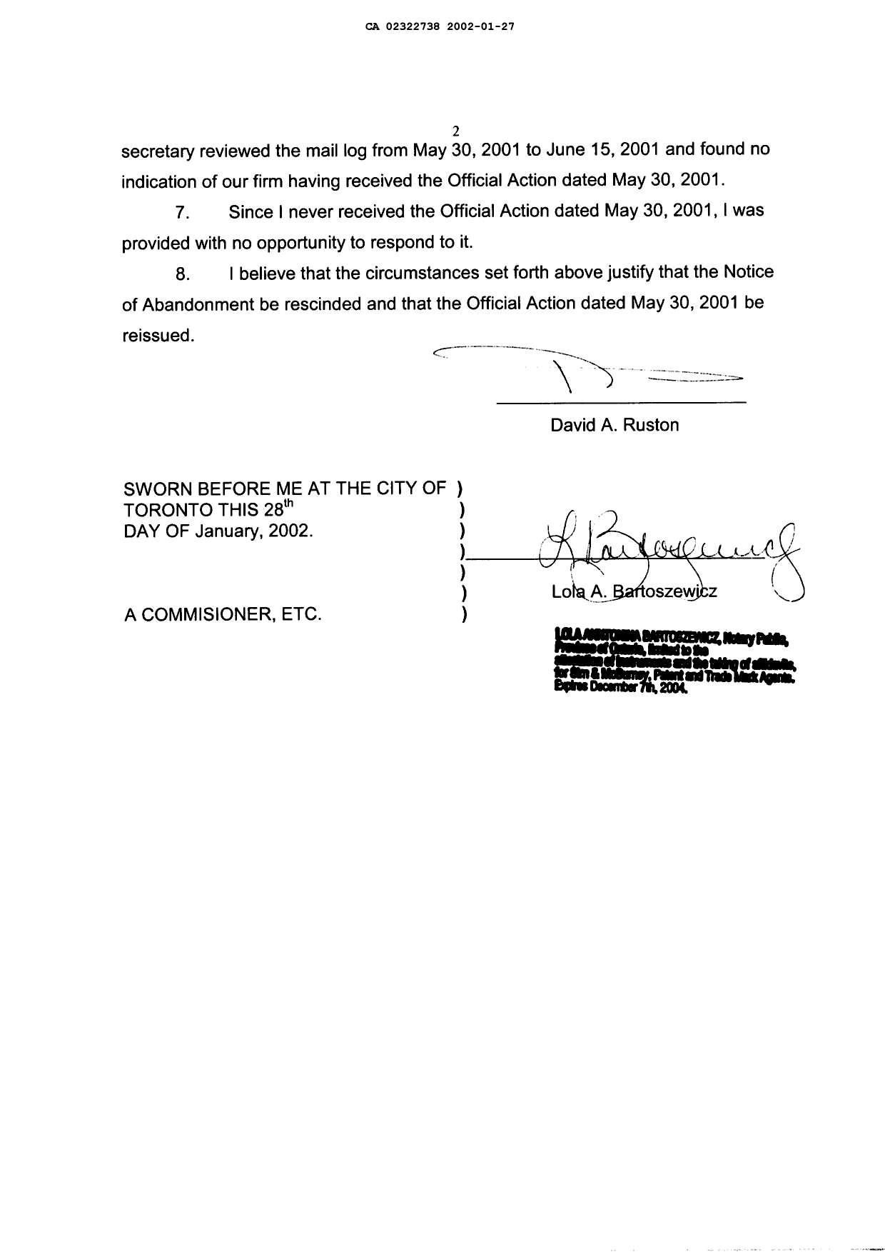 Canadian Patent Document 2322738. Prosecution-Amendment 20020128. Image 2 of 2