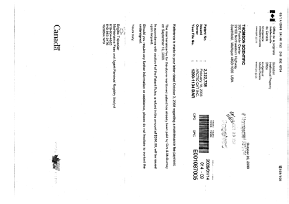 Document de brevet canadien 2322738. Correspondance 20090114. Image 1 de 1