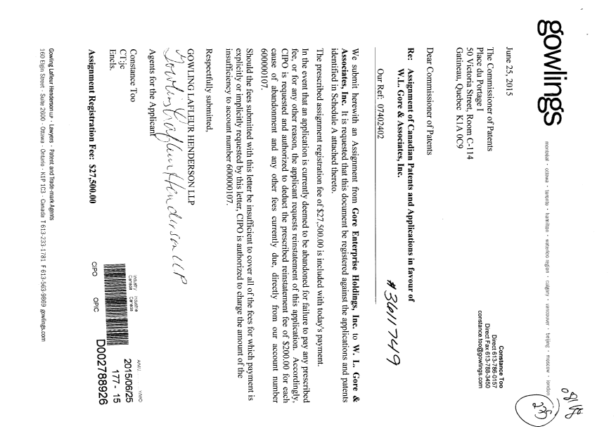 Document de brevet canadien 2322753. Cession 20150625. Image 1 de 12
