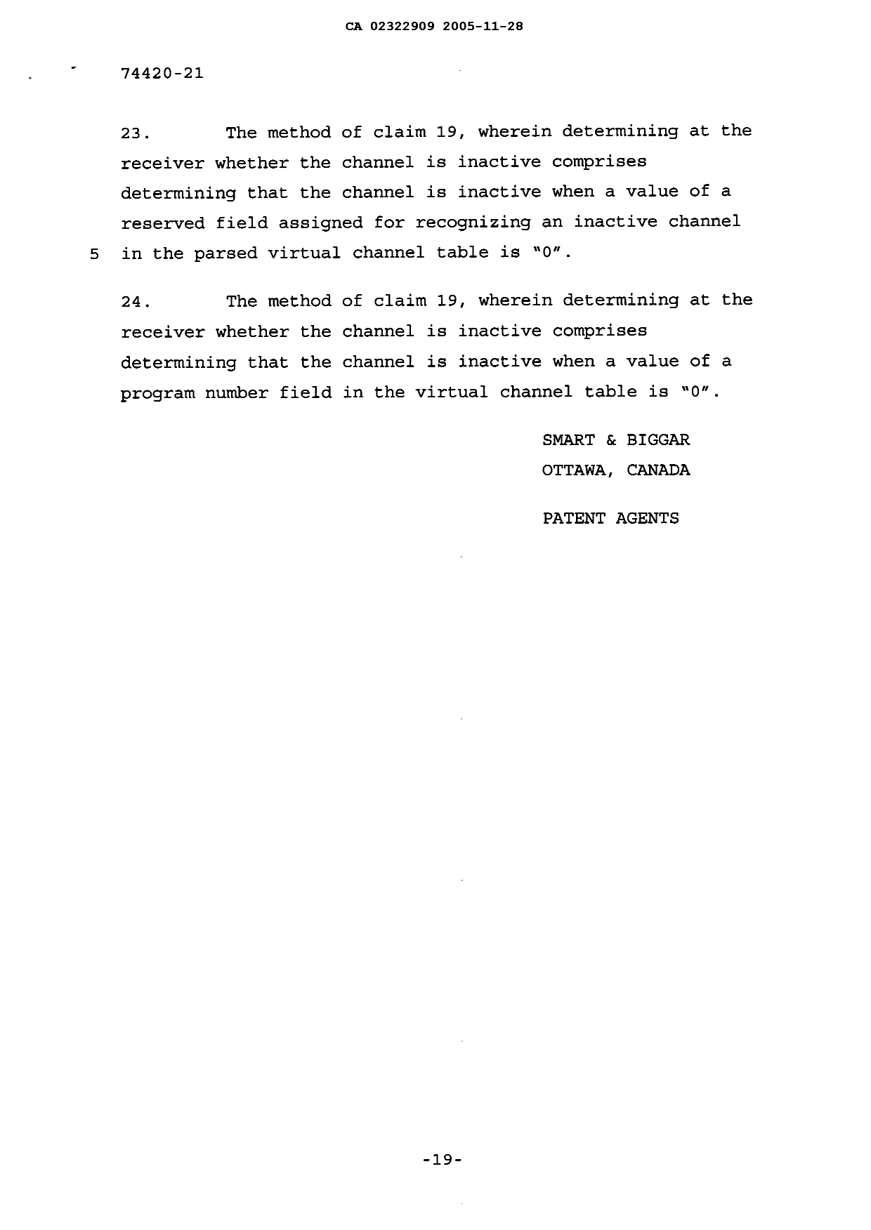 Document de brevet canadien 2322909. Revendications 20051128. Image 6 de 6