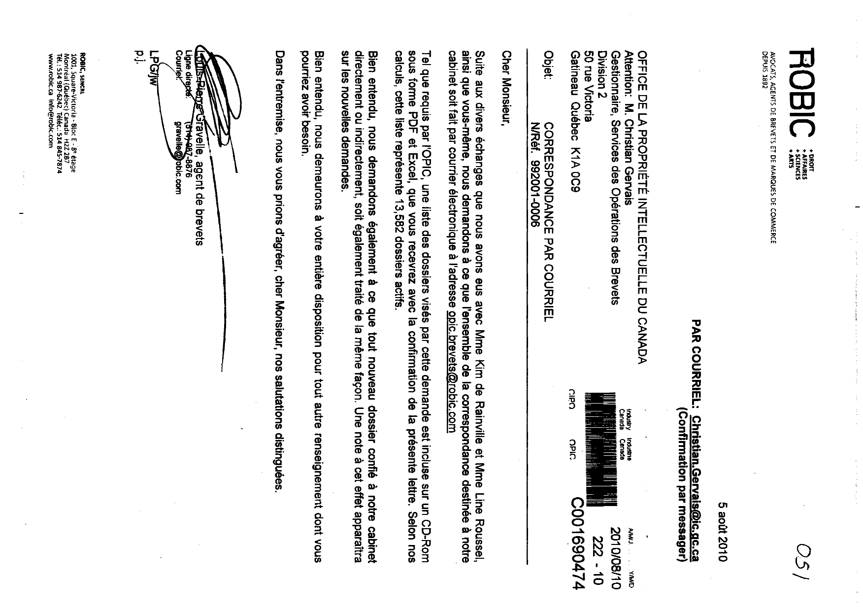 Canadian Patent Document 2323000. Correspondence 20100810. Image 1 of 1