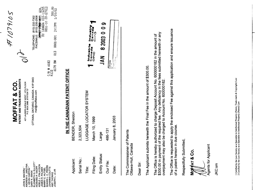 Canadian Patent Document 2323504. Correspondence 20021208. Image 1 of 1