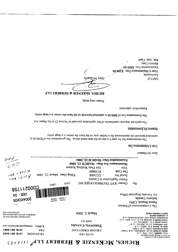 Canadian Patent Document 2323688. Fees 20040305. Image 1 of 1