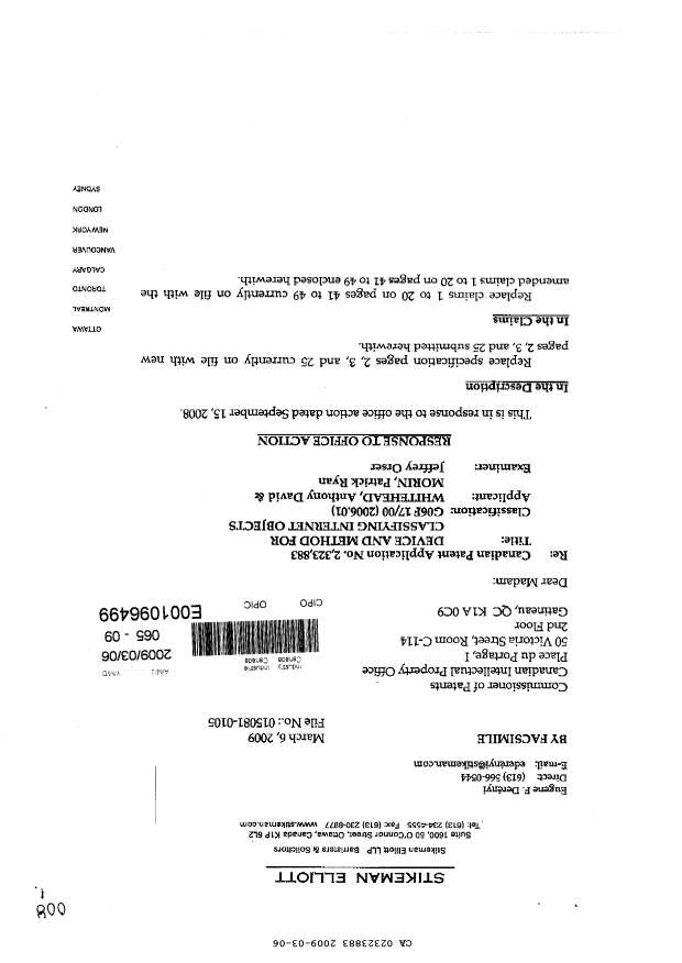Document de brevet canadien 2323883. Poursuite-Amendment 20081206. Image 1 de 16