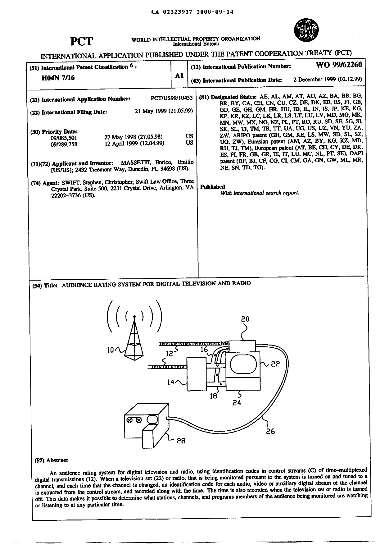 Canadian Patent Document 2323937. Abstract 19991214. Image 1 of 1