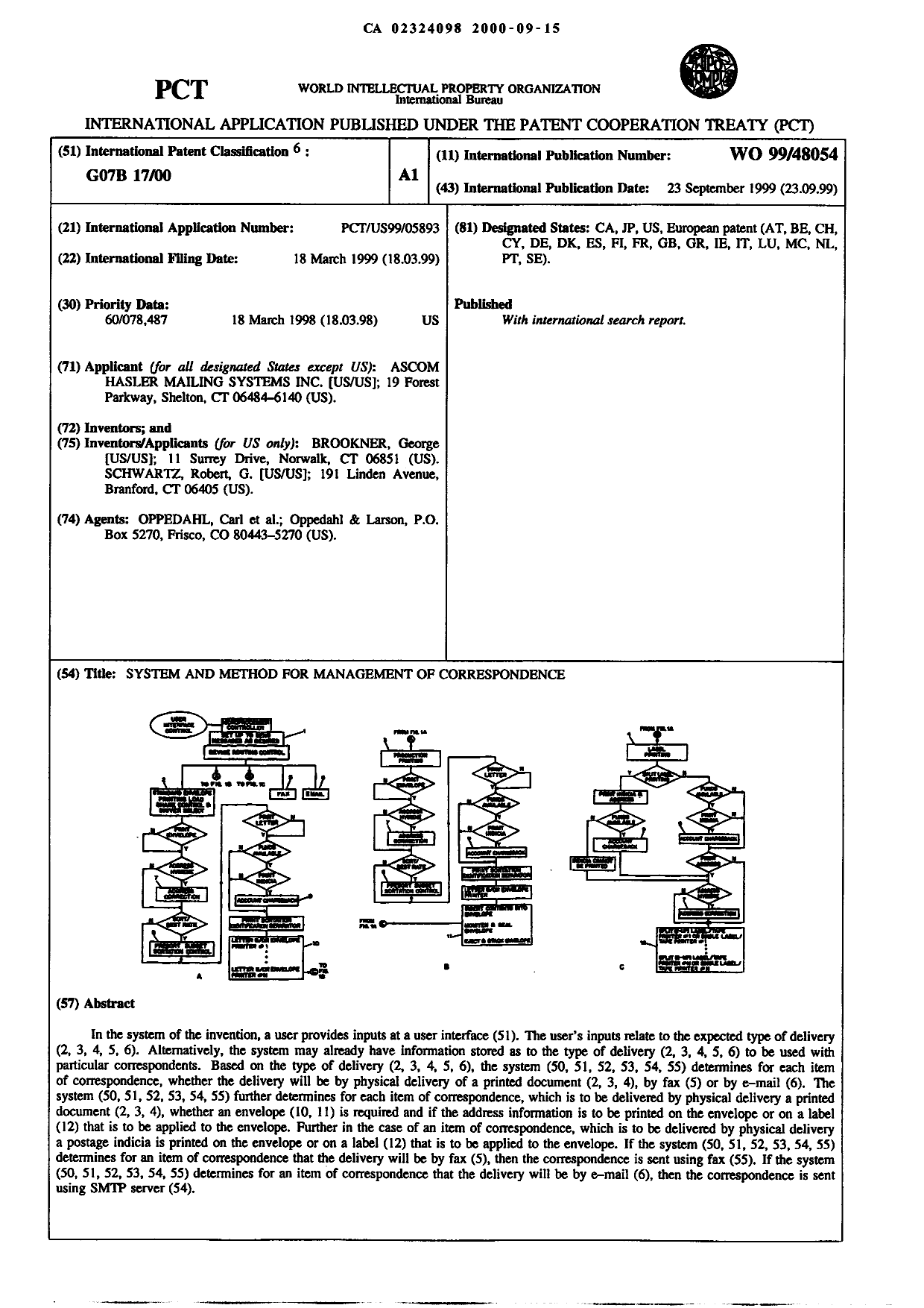 Document de brevet canadien 2324098. Abrégé 20000915. Image 1 de 1