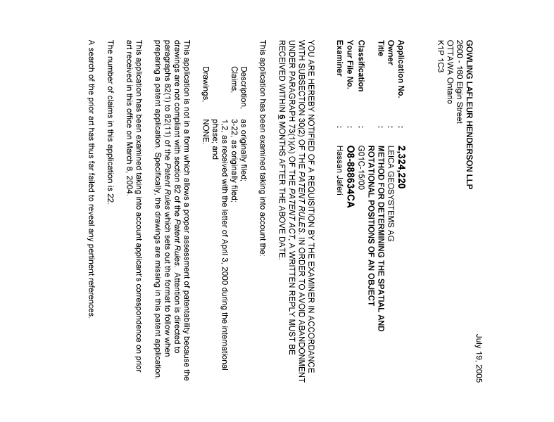 Document de brevet canadien 2324220. Poursuite-Amendment 20050719. Image 1 de 2