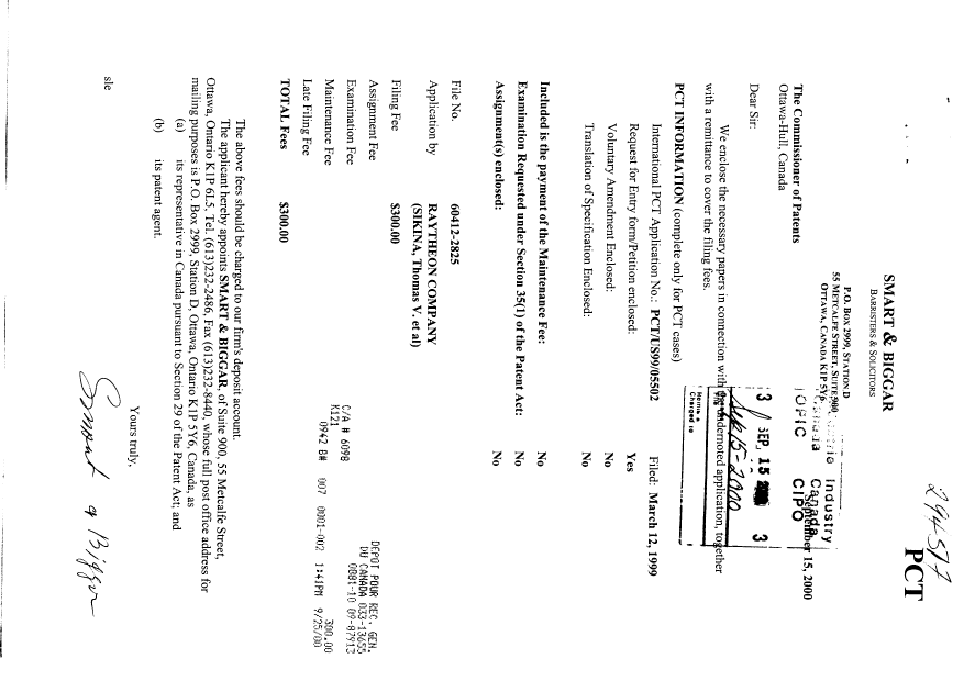 Document de brevet canadien 2324273. Cession 20000915. Image 1 de 3