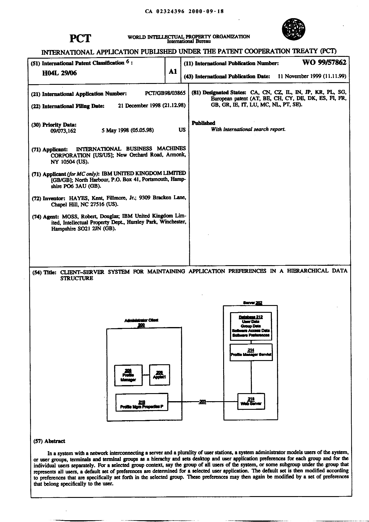 Canadian Patent Document 2324396. Abstract 20000918. Image 1 of 1